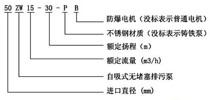 ZW系列自吸式無(wú)堵塞排污泵型號(hào)意義圖片